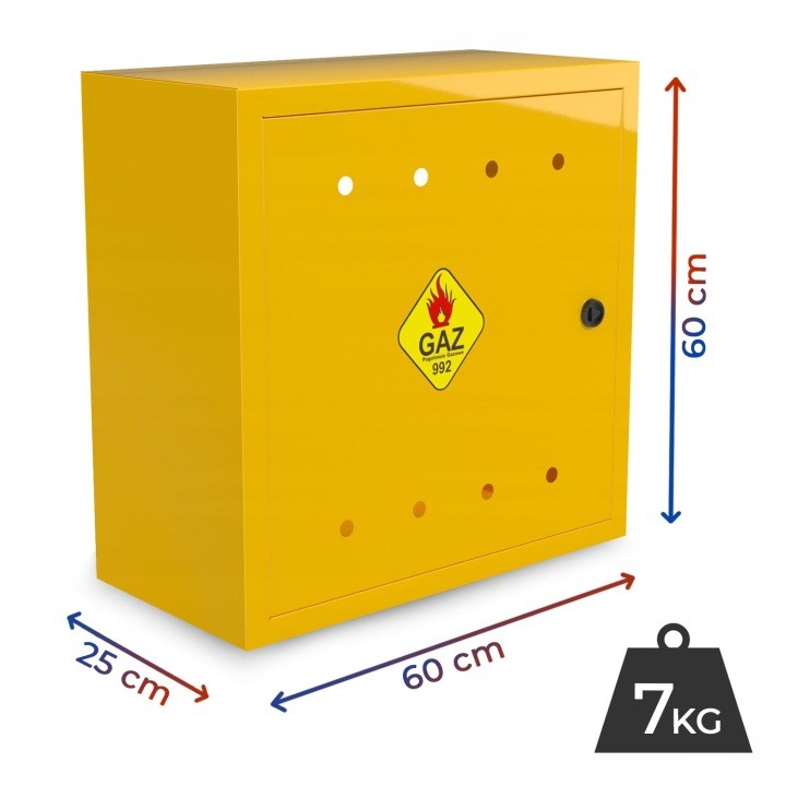 Žltá plynová skrinka Jurdaw 600 × 600 × 250 mm bez zadnej steny a s kľúčom