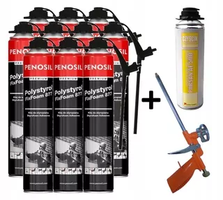 Montážna pena PUR - 10x nálepka pre polystyrénové aplikátor + pištole + clean