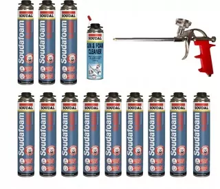 Montážna pena PUR - 12x SOUDAL FOAM CLASSIC + čistič + GUN