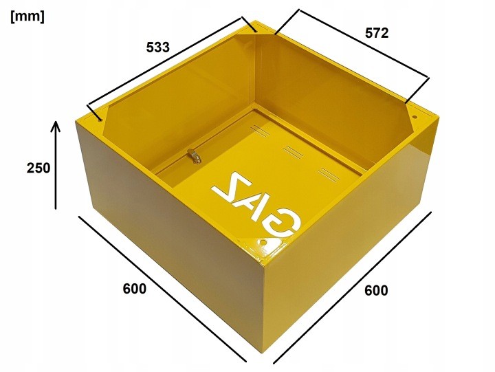 Plynová skrinka Km Express 600 × 600 × 250 mm, žltá RAL 1021, ľavé dvierka