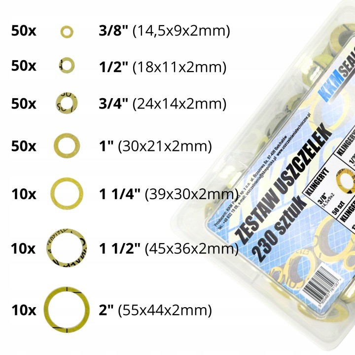 Sada plochých tesnení KKM SEALS 230 kusov v 7 veľkostiach