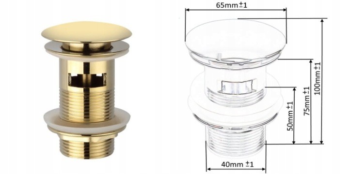 Zlatá umývadlová výpusť SOTBE CC-MG-23579334 klik-klak s prepadom