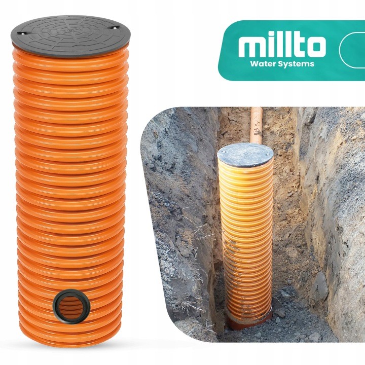 Drenážna šachta Millto 315 mm s poklopom a 2 tesneniami 110 mm, rúra 100 cm