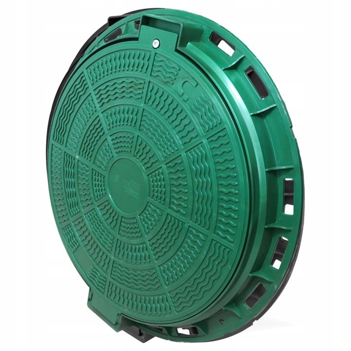Zelený šachtový poklop eko-artis WZ600 z PP, kryt 600 mm, rám 800 mm, na kľúč