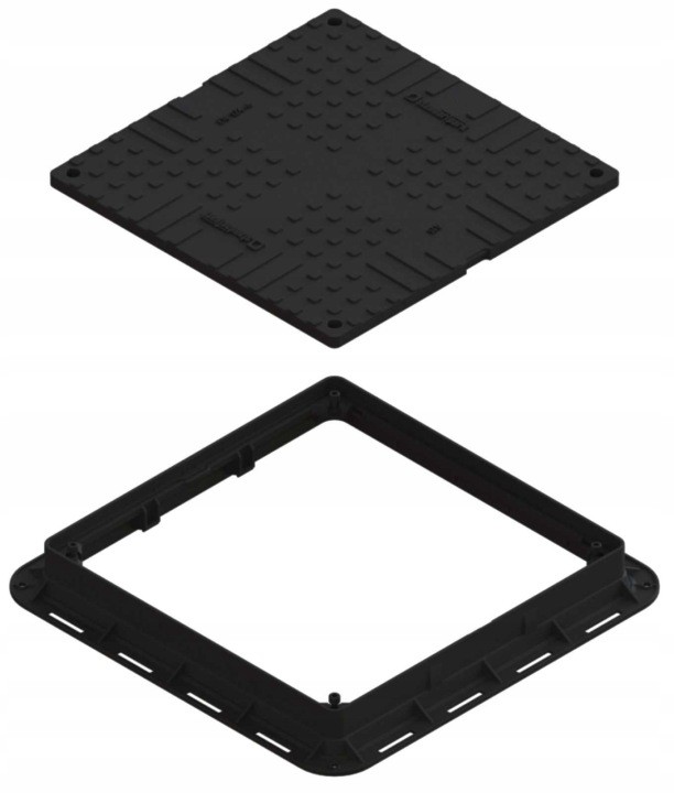 Štvorcový revízny poklop VODALAND 35487-20, čierny PP, 700 × 700 mm, A15
