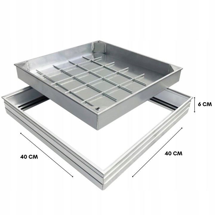 Hliníkový revízny poklop pod dlažbu 400 × 400 × 60 mm, otvor 340 × 340 mm