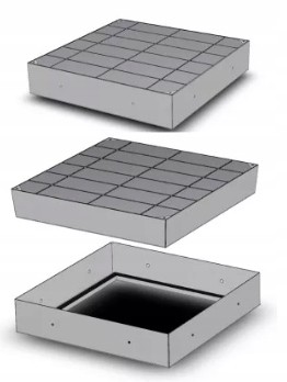 Hliníkový revízny poklop pod dlažbu 400 × 400 × 80 mm, otvor 340 × 340 mm