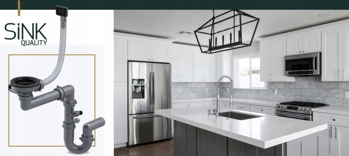 Drezový sifón Sink Quality 01840-1, čierny matný, manuálny s obdĺžnikovým prepadom