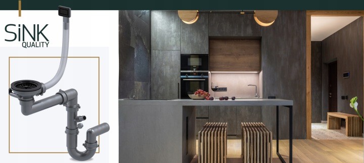 Drezový sifón Sink Quality 01840-1, čierny matný, manuálny s obdĺžnikovým prepadom