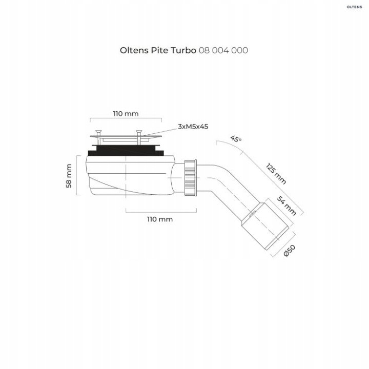 Sifón sprchovej vaničky Oltens Pite Turbo 08004000, 90 mm, bez krytu