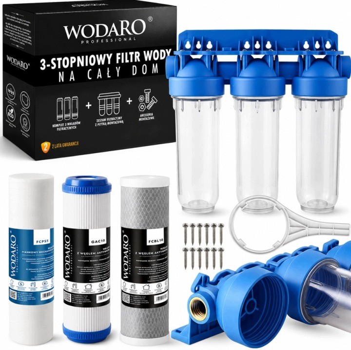 Trojstupňový filter WODARO 1″ s mechanickou a dvoma uhlíkovými vložkami