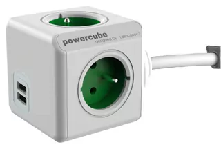 Napájací adaptér 4-zásuvkový s dvoma USB výstupmi v zelenej farbe, dĺžka kábla 1,5 m