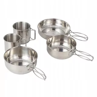5Pack Camping Mess Kit Vonkajšie cestovné náradie Varenie Piknik Hrnček Pan Bowl