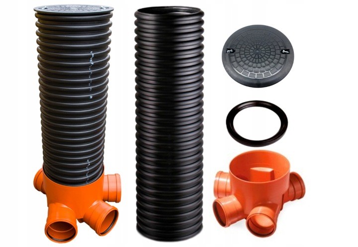 Zberná kanalizačná šachta 315/160 mm s rúrou Pipelife 1 m, tri vstupy a jeden výstup