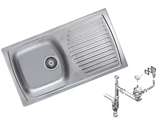 Sada oceľový drez BASIC 170 + sifón so sitkom 3,5"