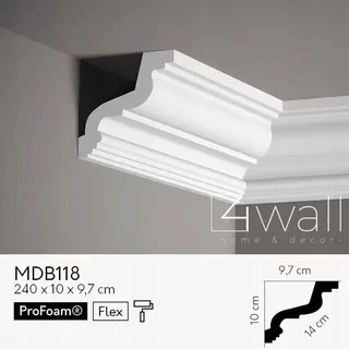 Biela dekoratívna stropná lišta MDB118 9,7 cm
