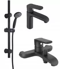 Sprchová súprava Dark + vaňová batéria SIROS + umývadlová batéria Siros Invena