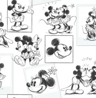 Fototapeta - Black White Deti Tapeta Mickey Mouse Disney