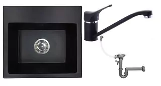 Žula drevík 1 komorárny bez odtokov + baterie black čierna +