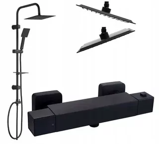 Laveo Drop sprchový set na omietku + sprchová batéria Reihe TERMO 03-BL čierna