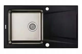 Deante Prime žulovo-oceľový drez 1-komôrový s odkvapkávačom 860 × 500 mm alabaster