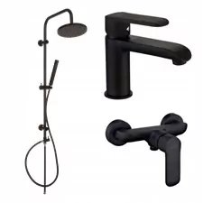 Strihový stĺp s odtokovou montážou + vaňová baterija + umývací baterij siros čierna invena
