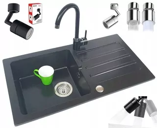Žulová umývadlová batéria + nástenný sifón + batéria s pohyblivým perlátorom 2 funkčný