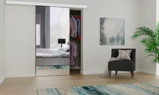 Biele posuvné dvere, nástenné 100 cm so zrkadlom