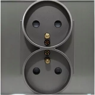 MIUUN Dvojitá sklenená zásuvka s uzemnením (s kolíkom) v šedej farbe