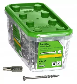 Skrutky, šróby - ESSVE skrutky 4,8x70 terasa TX20 Stainless Steel