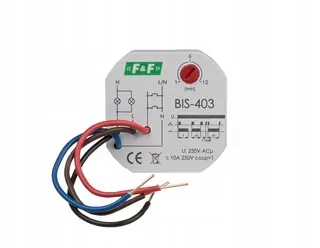 Bistabilné relé s časovaním, Un=230 V, I=10 A, kontakt 1Z, montáž do skrinky Ø60, BIS-403, F&F