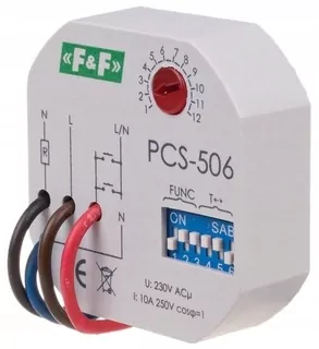 PCS-506 Časové relé, osemfunkčné, kontakt 1Z, Un=230VAC, I=10 A, montáž do skrinky Ø60 F&F