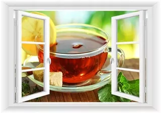 Fototapeta - 3D tapety OKNO do kuchyne JEDÁLEŇ HERBATA120 × 80