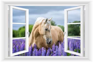 Fototapeta - 3D Nástenný výjav Window Kôň Horses View 150 × 100