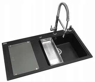 Kuchynská súprava Franke: žulový drez MTG 611 ONYX + batéria FLEXUS + dávkovač COMFORT