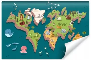 Fototapeta MAPA Sveta Zvieratá Oceány 3D 135 × 90