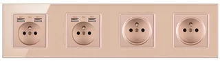 Zásuvka - Zásuvka 3 × 230 V + 4X USB 2,1 A Sklenená zásuvka
