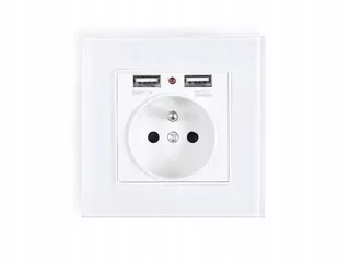 Sklenená elektrická zásuvka biela 230 V 16 A 2x USB s uzemnením biela