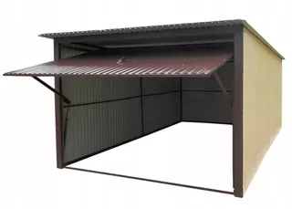 Garáže plechové 3x5 Plechové, pieskové, hnedé, vzadu krvácať