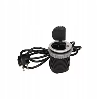 Nábytková zásuvka Ø6cm zapustená do pracovnej dosky s krytom, USB nabíjačkou a káblom 1,8m, 1 ×