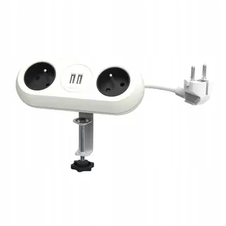 Nábytková zásuvka s montážnym držiakom, USB nabíjačkou a káblom 1,8m 3 × 2P+Z 2xUSB