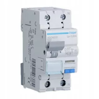 Rozdielový istič s nadprúdovým členom HAGER RCBO 2P B20A typ AC ADC920D