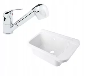 Úžitková skrinka 60 × 34 × 21 biela + stojaca batéria s výsuvným sprchovacím kútom