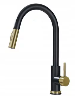 Kuchynská batéria Leno Black/Gold Matte - Nový model Oceľový výpust WW