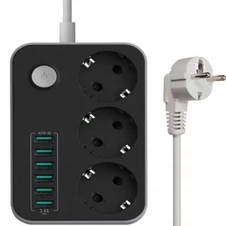 Predlžovací kábel 3 zásuvky + 6x USB