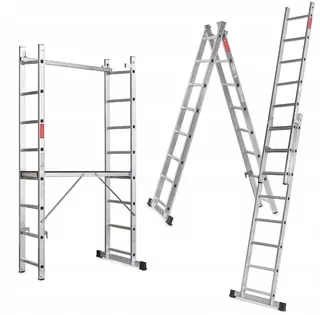 Jeden produkt, viacero použití 3v1 = mini lešenie + voľne stojaci rebrík + prídavný rebrík