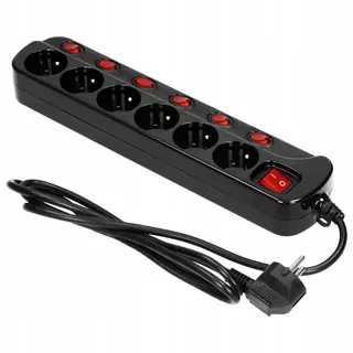 Rozvádzač "Multiswitch", 6 zásuviek 2P+Z, kábel 3 × 1,0mm², dĺžka 1,5m. Termický vypínač. 10 A/230