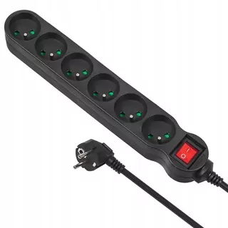 Maclean Power Strip, 6-zásuvkový predlžovací kábel, s vypínačom, čierny, 2300 W, 5m, MCE188