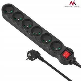 Napájací predlžovací kábel 6 zásuviek s vývodom čierny 3m Maclean Energy MCE187 2300 W