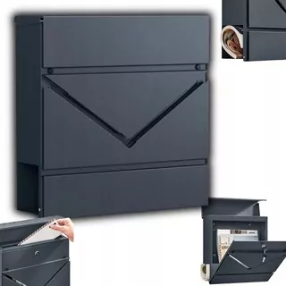 Škatuľa na listy moderná antracitová 37 × 37 × 10,5 cm s priehradkou na noviny